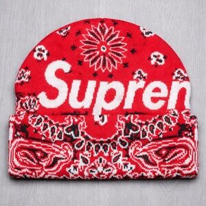 Supreme Red Bandana Big Logo Beanie